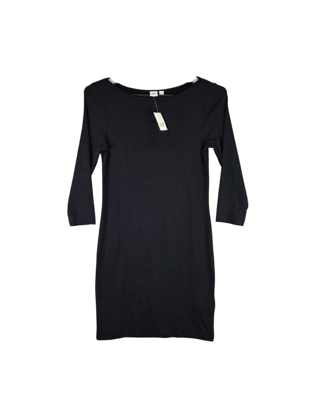 Womens Gap Black 3/4 Sleeve Bodycon Dress Supima Cotton Blend Stretch Size S